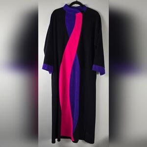 Vtg 70's Vanity Fair Womens House Coat Hostess Gown Robe Black Colorblock M